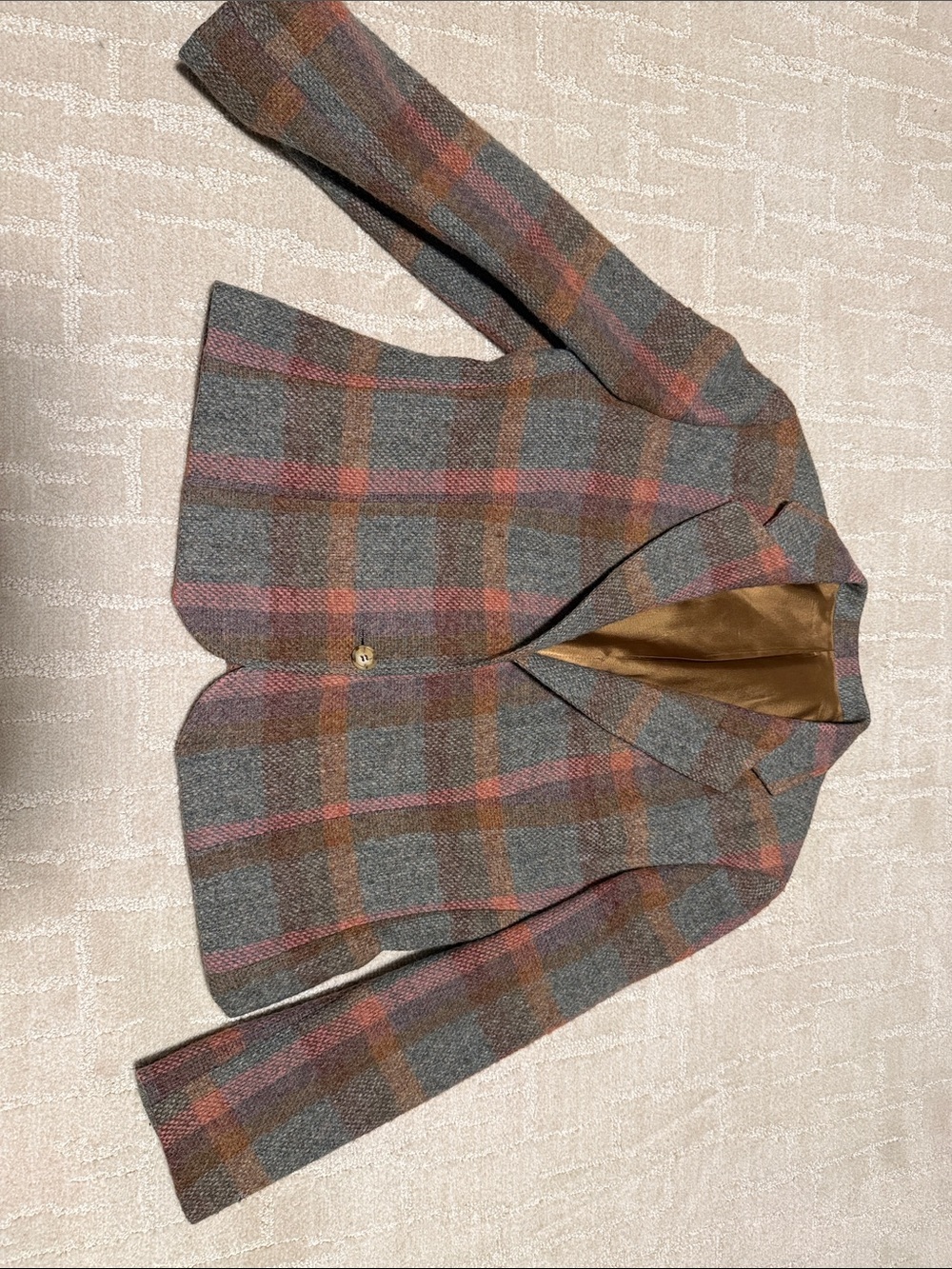 Vintage Asher Tailored Plaid Wool-Blend Blazer Jacket